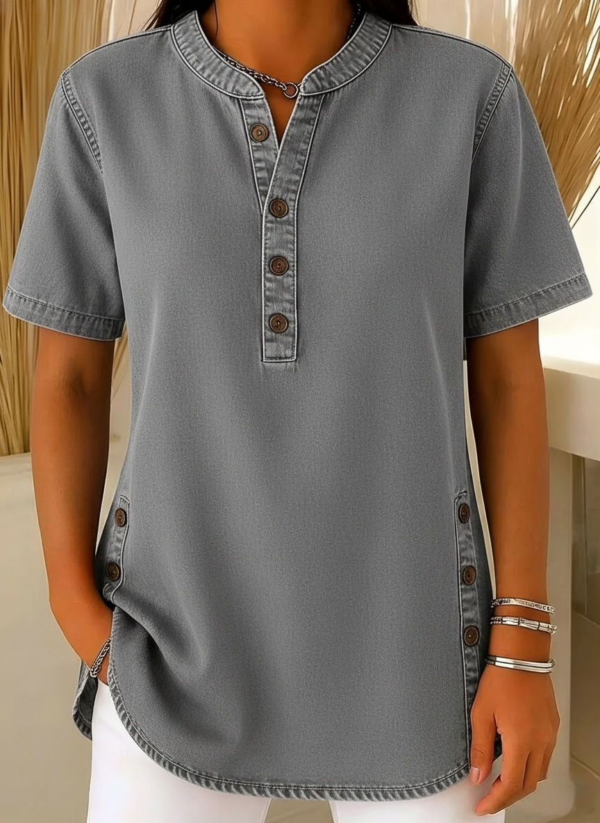Clearance Sale🔥 Women's V-neck short-sleeved Casual Button-up Loose Denim Top