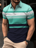 Men's Business Stripe Button-Down Short Sleeve Polo Shirt MPO524979