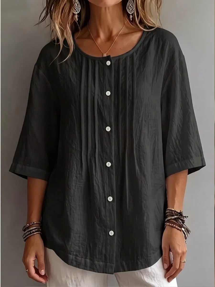 CLEARANCE SALE🔥 Effortless Pleated Cotton-Linen Blouse