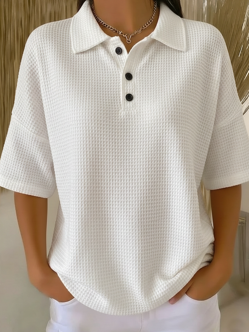 Clearance Sale🔥 Women's Casual Cozy Polo Collar Waffle Shirt