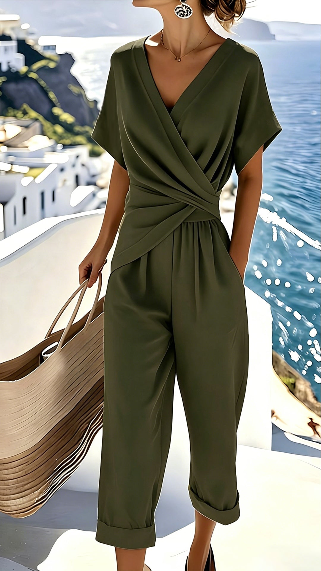 Women's  Wrap-Waist Cotton-Blend Two-Piece Set