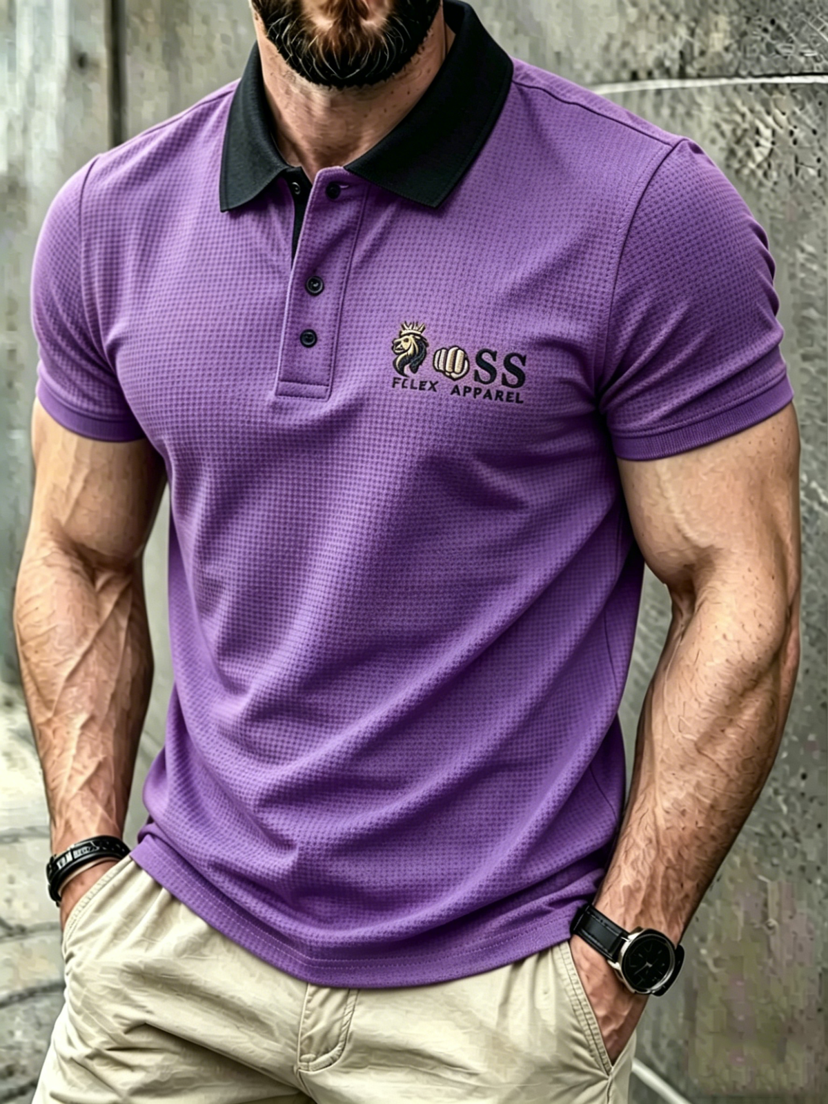 Men's Fashion Business Style Letter Printed Waffle Casual Short Sleeve POLO Shirt