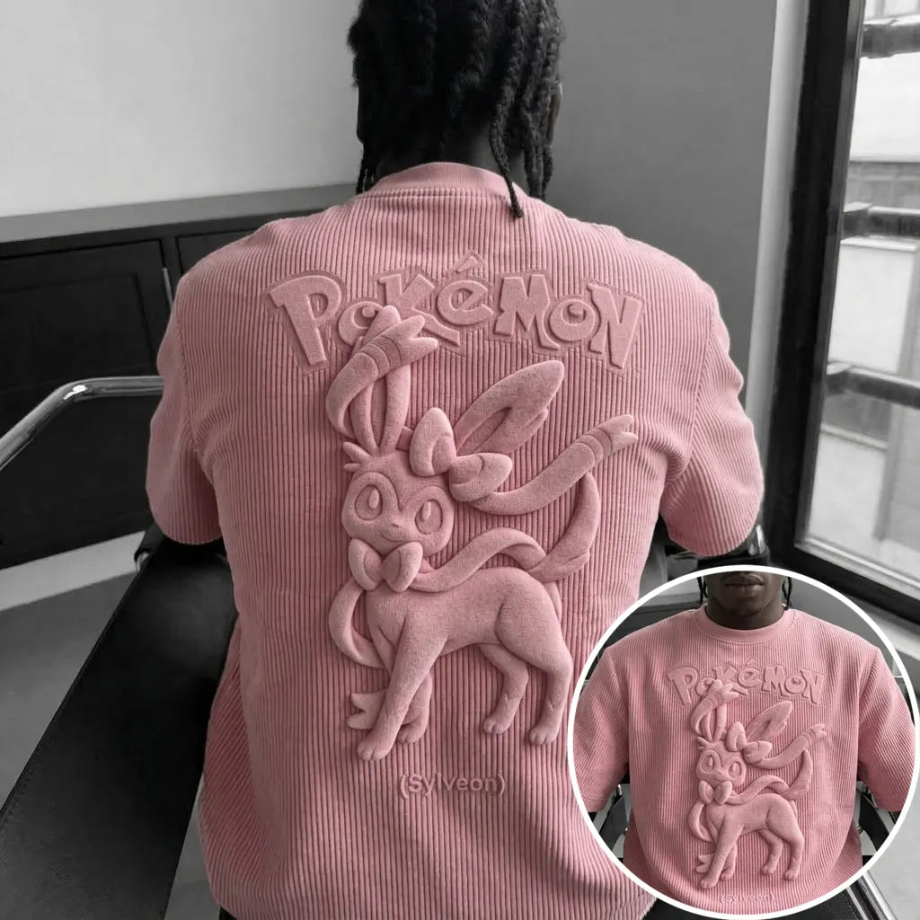 Pokémon Unisex Anime-Style Retro Corduroy Oversized T-Shirt