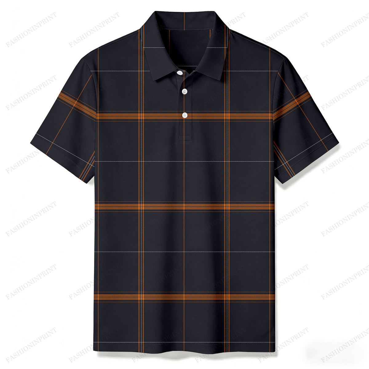 Men's Black Plaid Casual Short Sleeved Polo Shirt