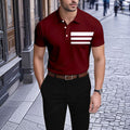 Men's Casual Wine Red Geometric Printed Short-Sleeve Polo Shirt