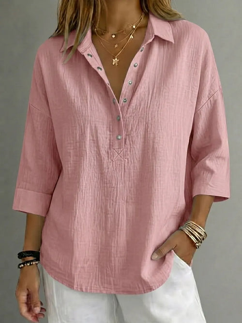 CLEARACNE SALE🔥 Women's Casual Linen Blend Henley 3/4 Sleeve Shirt