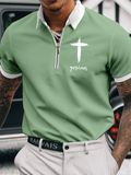Men's Faith Printed Casual Zip-Up Polo Shirt