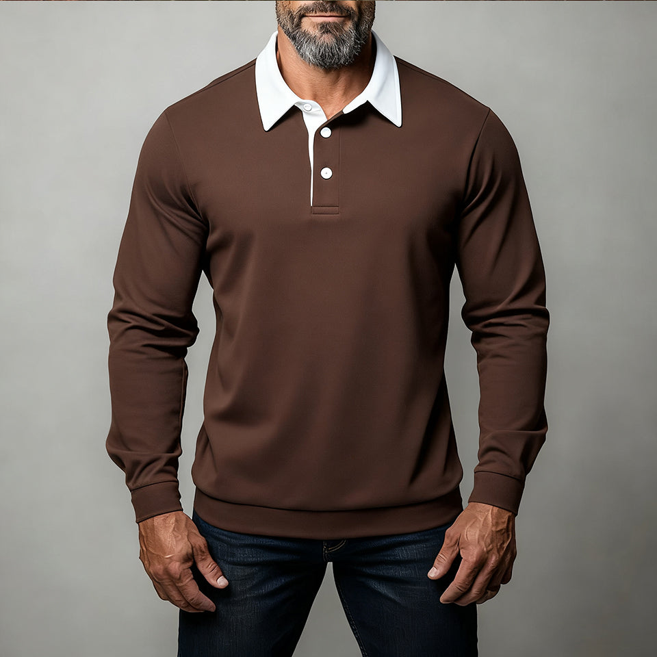 Men's Lapel Collar Contrast Color Long Sleeves Sweatshirt