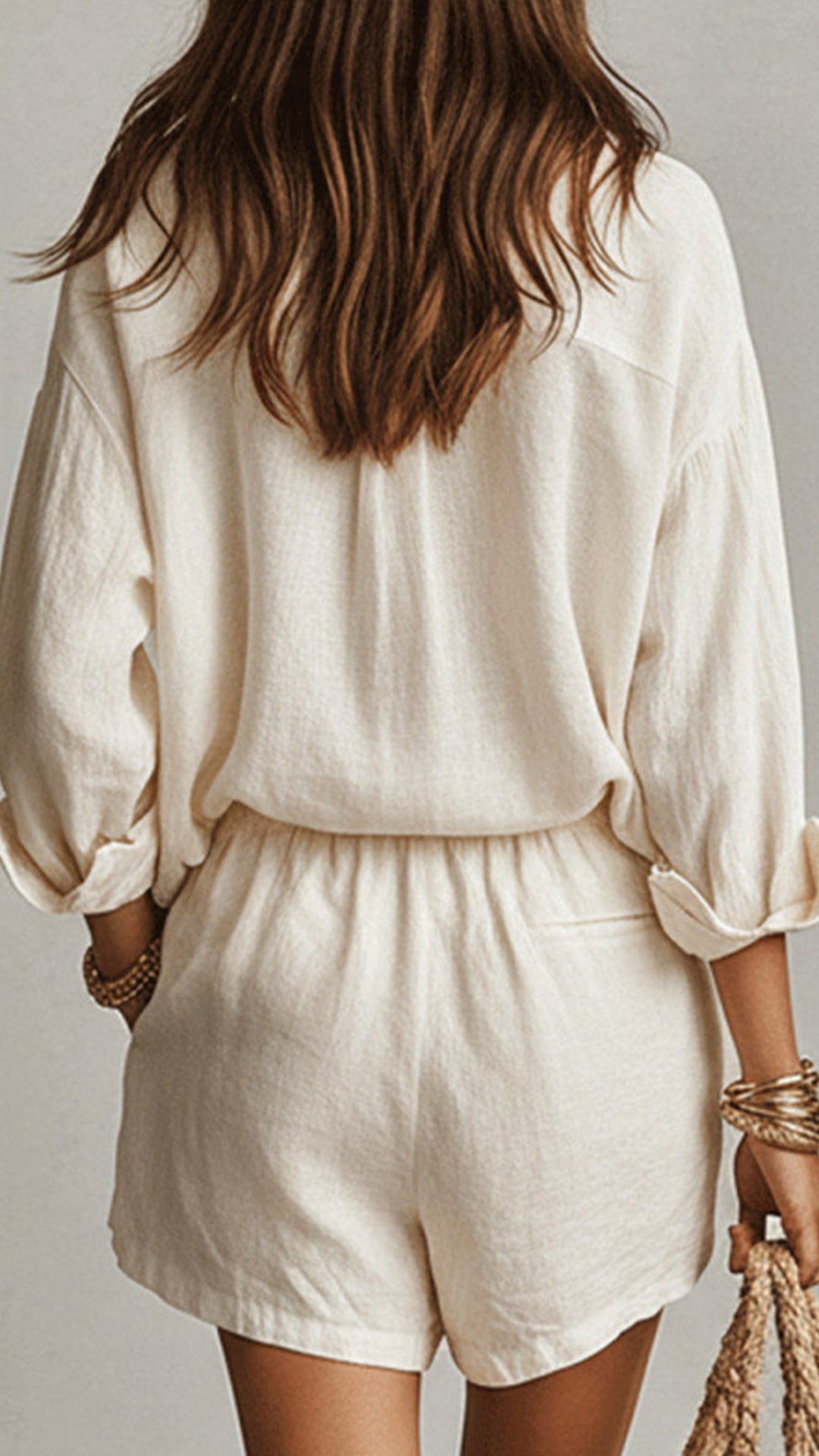 Women's Cotton-Blend Textured Shirt & Shorts Set