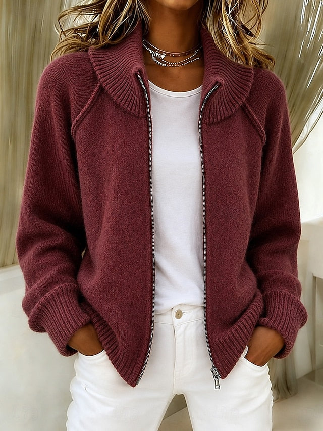 Double Zip Stand Collar Knit Cardigan