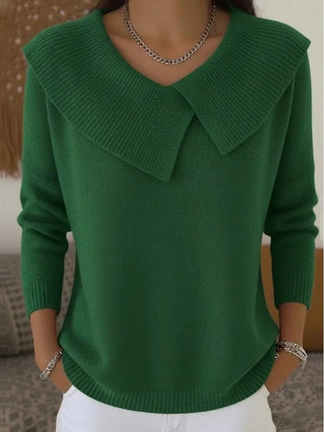Women's Turtleneck Sweater Vintage Ribbed Turndown Patchwork Knitted Textured Long Sleeve Regular Tops