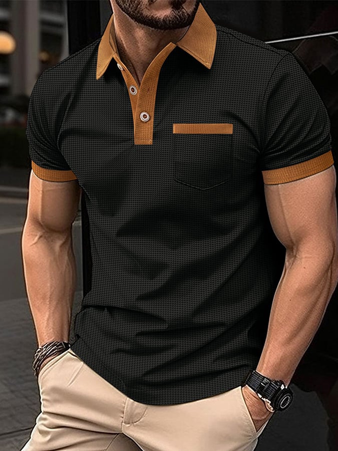 Men's Waffle Fabric Fashion Casual Polo Shirt (With Pockets)