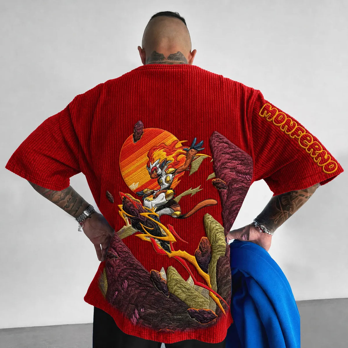 Pokémon Unisex Anime-Style Retro Corduroy Oversized T-Shirt