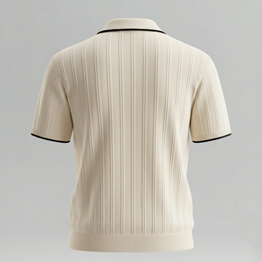 Men's Classic Beige Pit Stripe Contrast Binding Knitted Polo Shirt