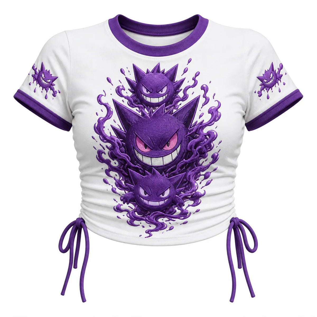 Pokémon Women's Slim-Fit Short-Sleeve T-Shirt With Anime Print And Side Drawstrings