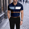 Men's Casual Dark blue Geometric Printed Short-Sleeve Polo Shirt