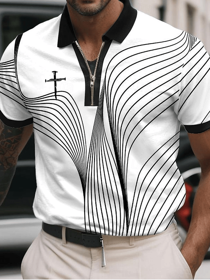 Men's Faith Printed Casual Zip-Up Polo Shirt