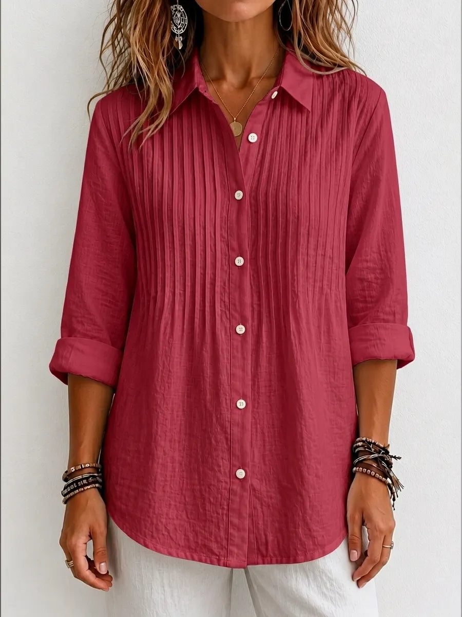 CLEARANCE SALE🔥 Pleated Linen-Blend Blouse