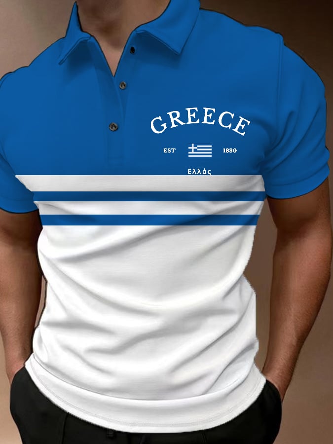 Men'S Retro Greece Flag Printed POLO Shirt