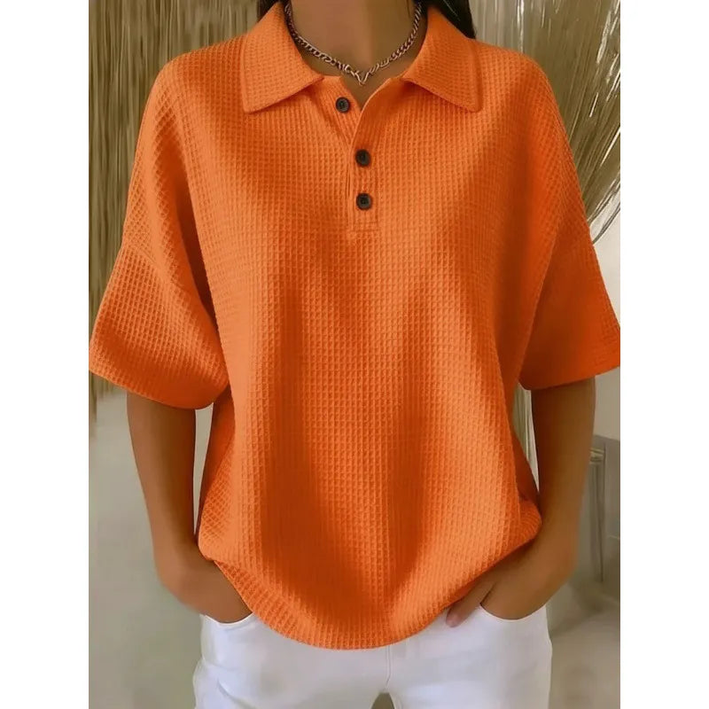 Clearance Sale🔥 Women's Casual Cozy Polo Collar Waffle Shirt