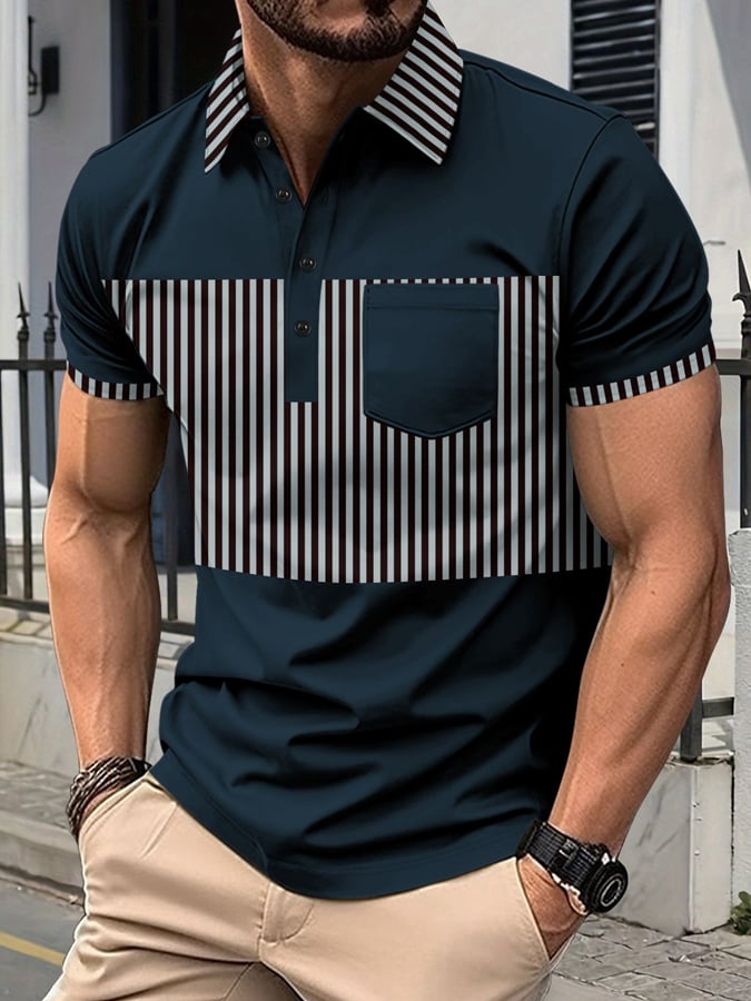 Men's Classic Color Match Casual Business Fashion Polo Shirt