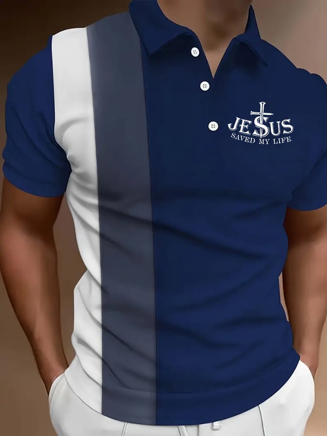 Men'S Jesus Saved My Life Print Polo Shirt