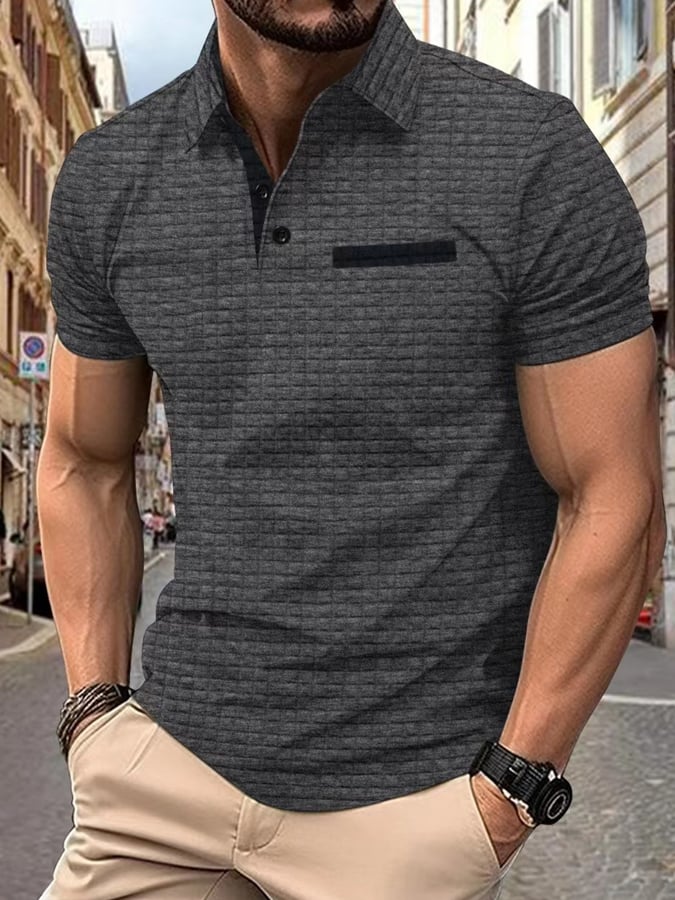 Men's Classic Colorblock Jacquard Checked Lapel Polo Jacket