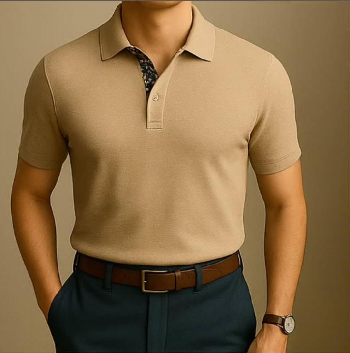 Men's Business Casual Polo Collar Geometric Printed Short-Sleeved Shirt