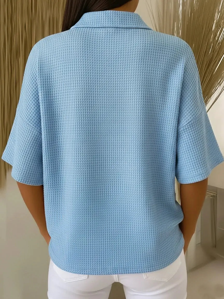 Clearance Sale🔥 Women's Casual Cozy Polo Collar Waffle Shirt