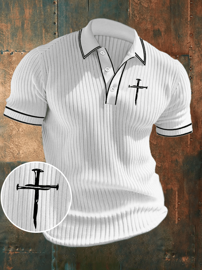 Men's Faith Printed Ribbed Jacquard Casual Polo Shirt