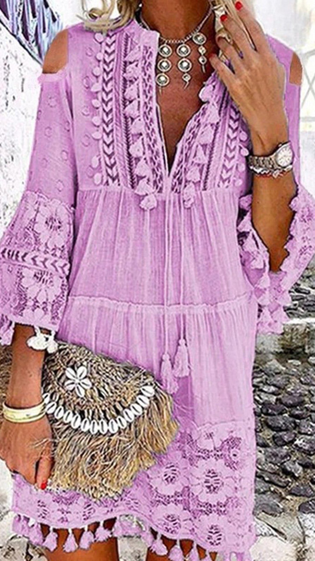 Women's Bohemian Tassel Cotton-Blend Dress