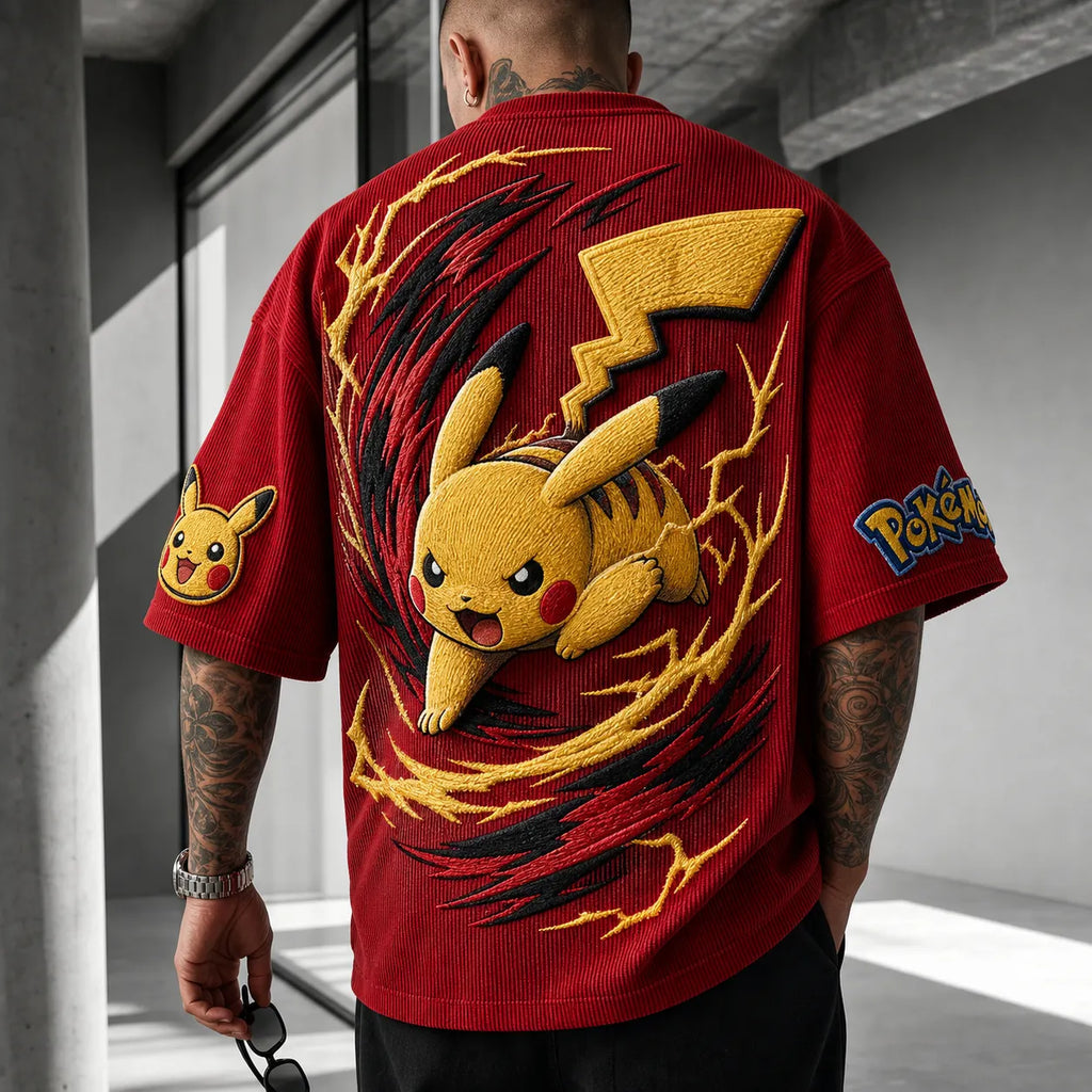Pokémon Unisex Anime-Style Retro Corduroy Oversized T-Shirt