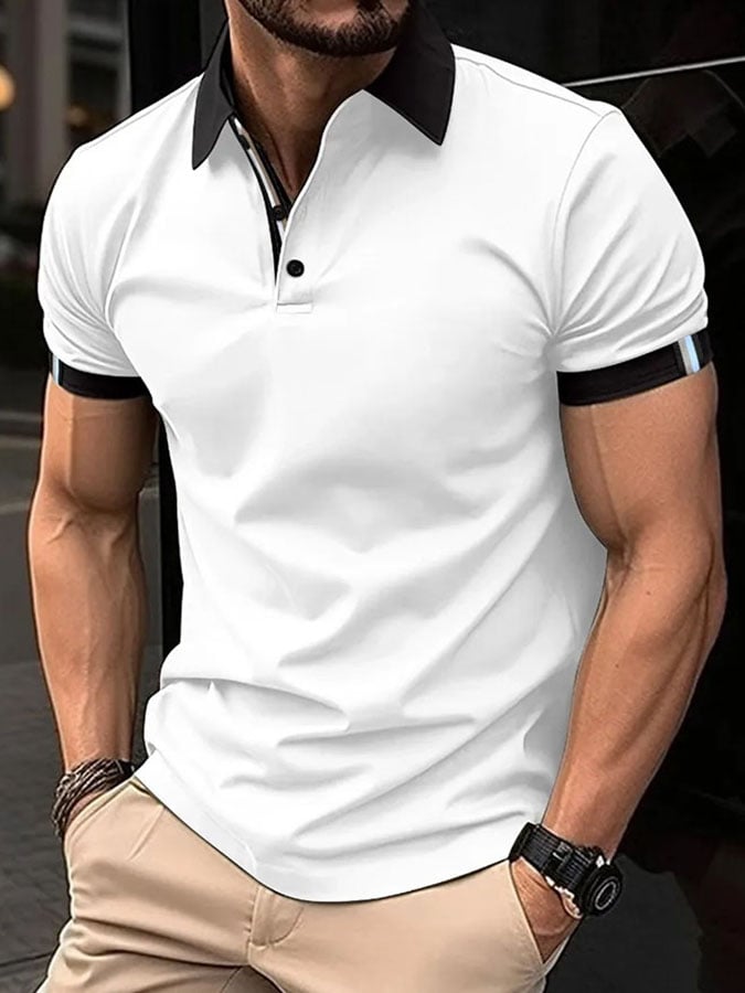 Men's Classic Casual Business Fashion Color Block Polo Shirt