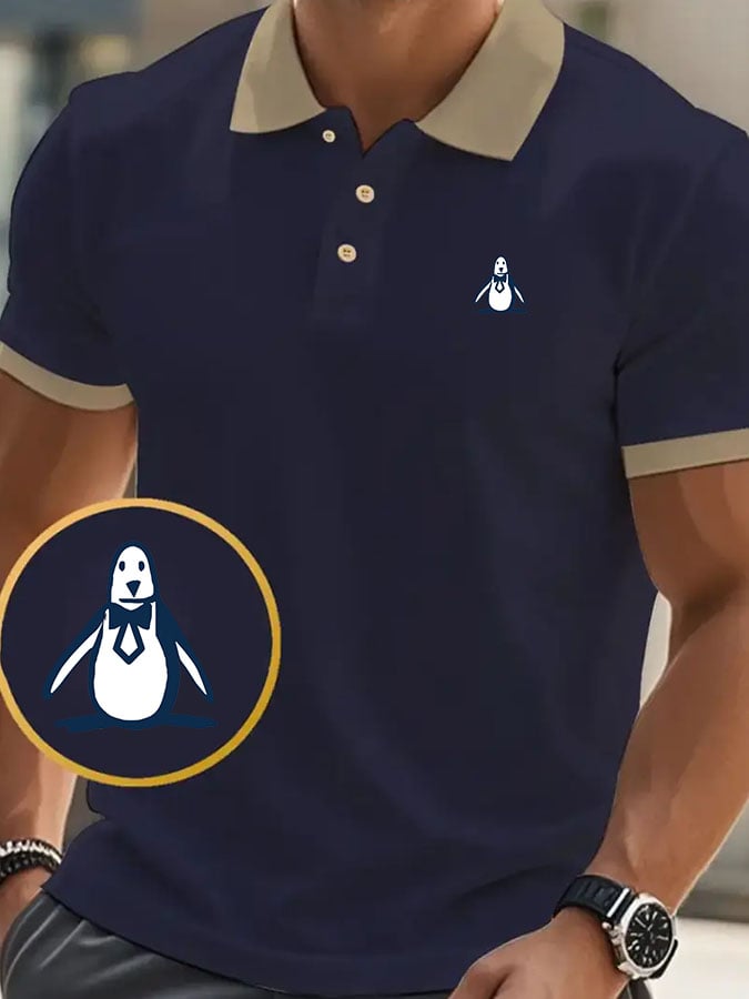Men's Classic Casual Business Fashion Color Block Polo Shirt