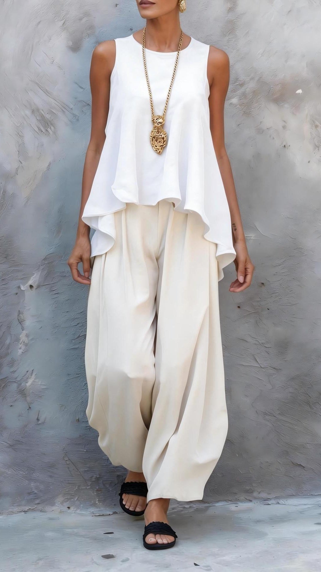Women's Casual Two-Piece Set: Sleeveless Top & Loose Wide-Leg Pants