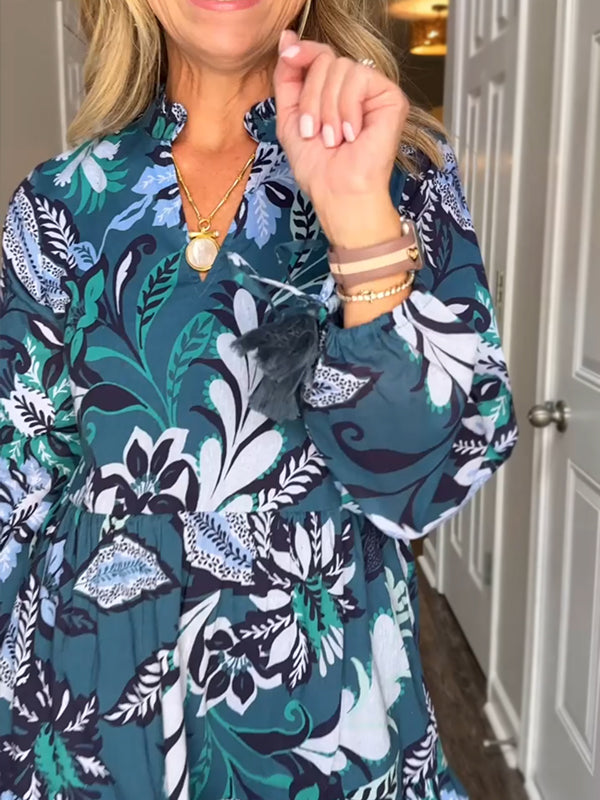 NEW🔥 V Neck Floral Vintage Print Dress
