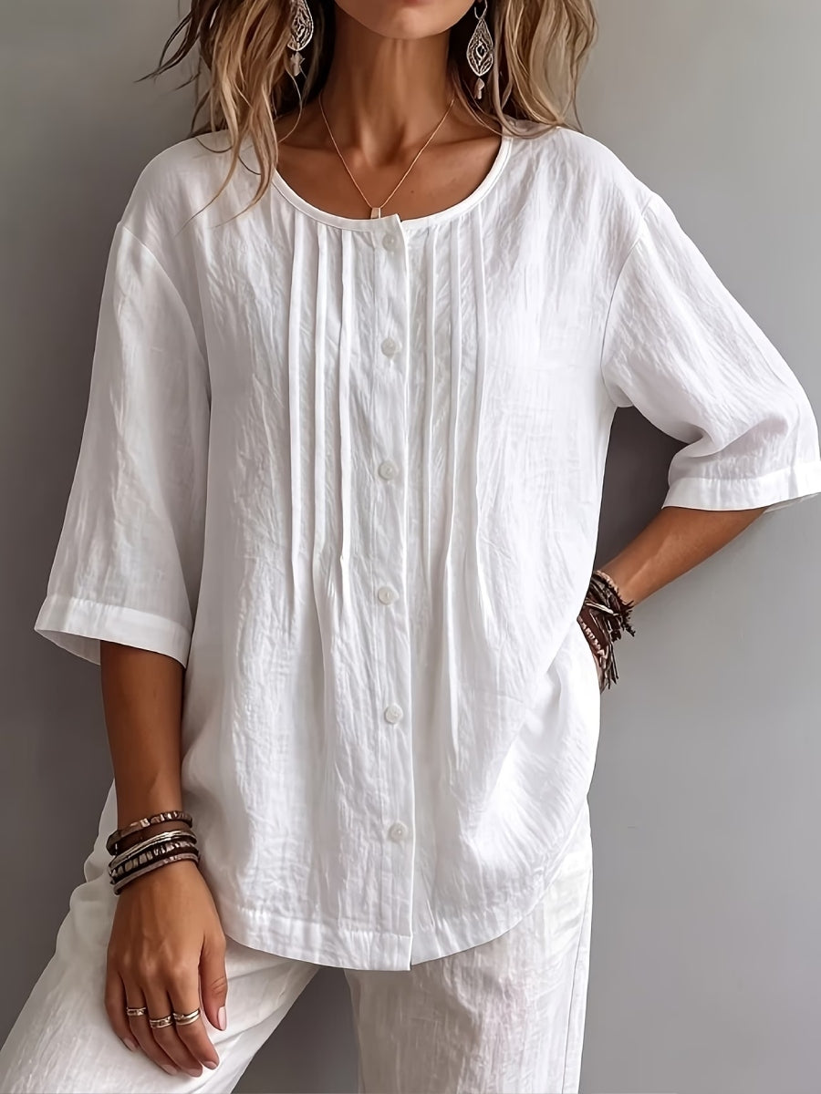 CLEARANCE SALE🔥 Effortless Pleated Cotton-Linen Blouse