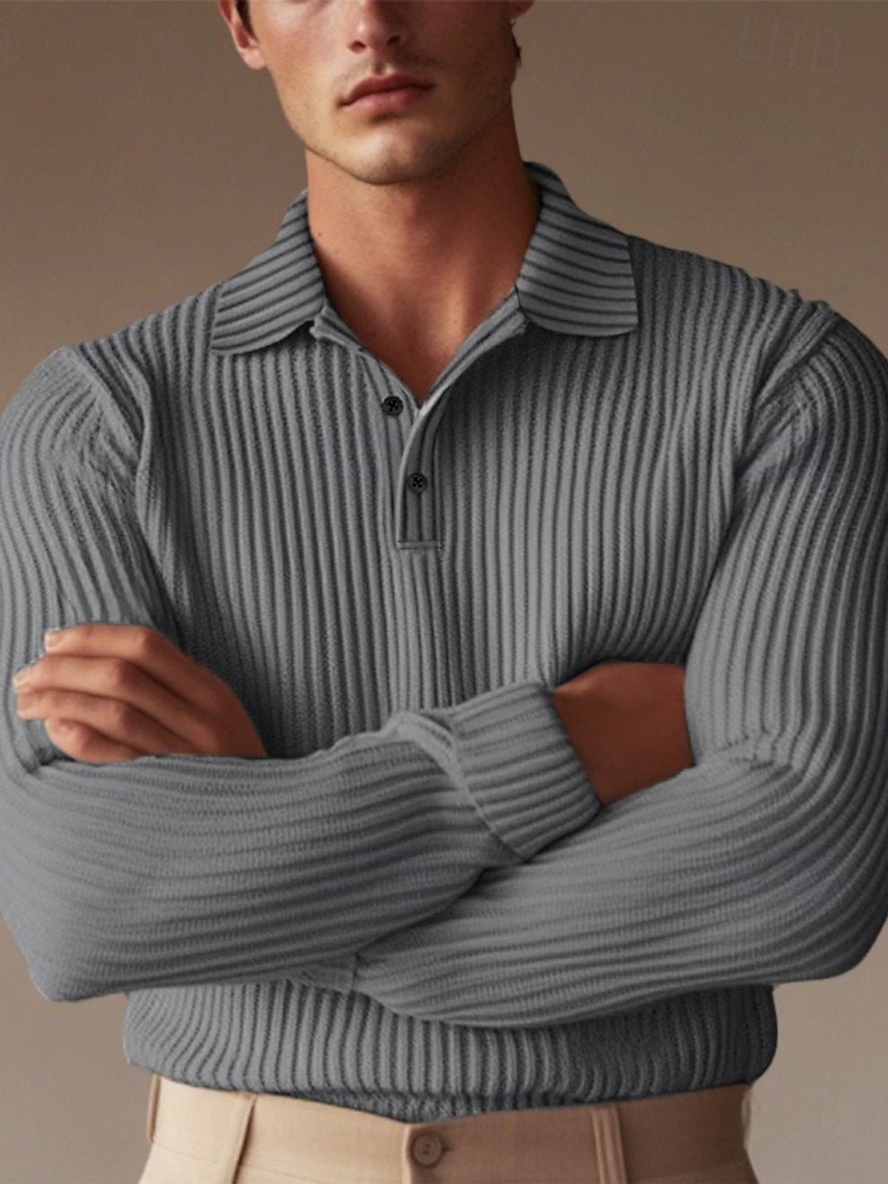 Men's Classic Knitted Jacquard Texture Business Casual Fashion Lapel Polo Shirt