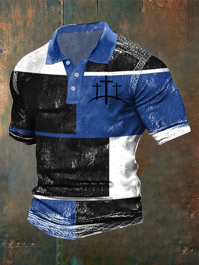 Men's Casual Retro Contrast Color Faith Polo