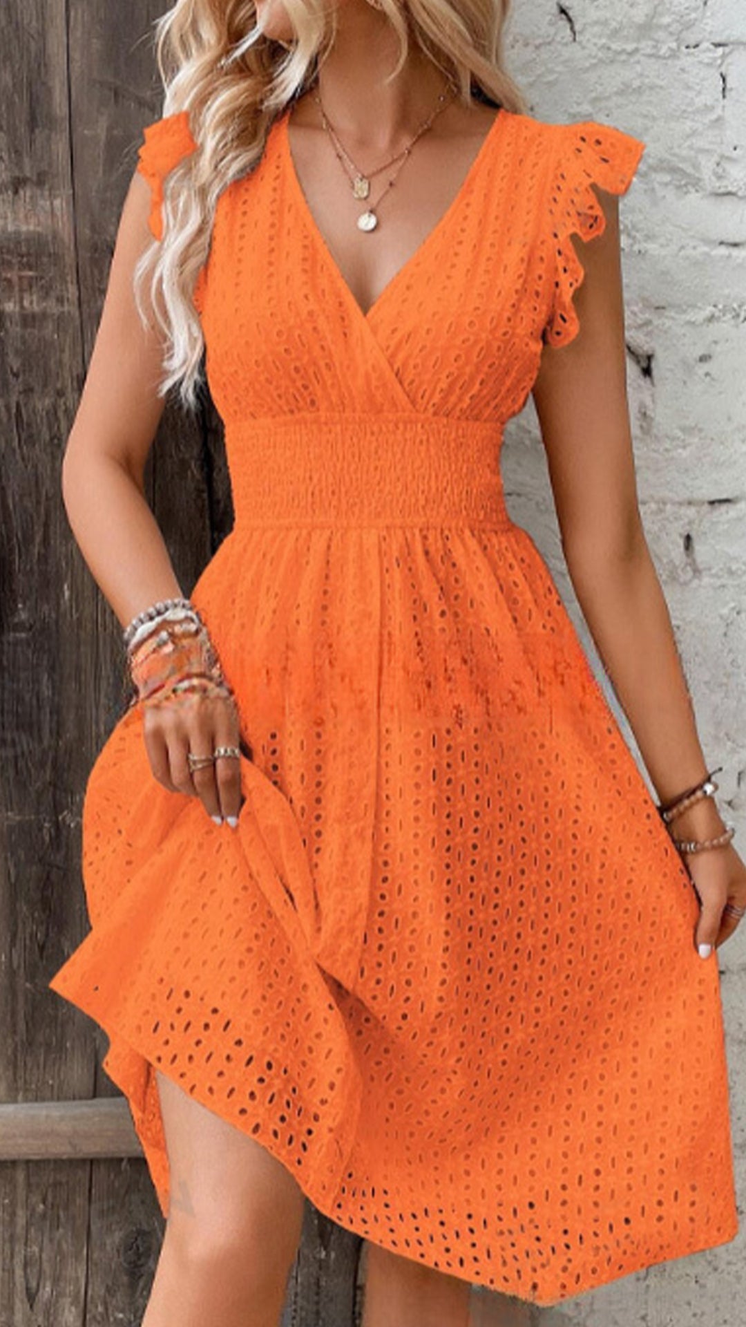 Women's Eyelet Cotton-Blend Waisted Dress