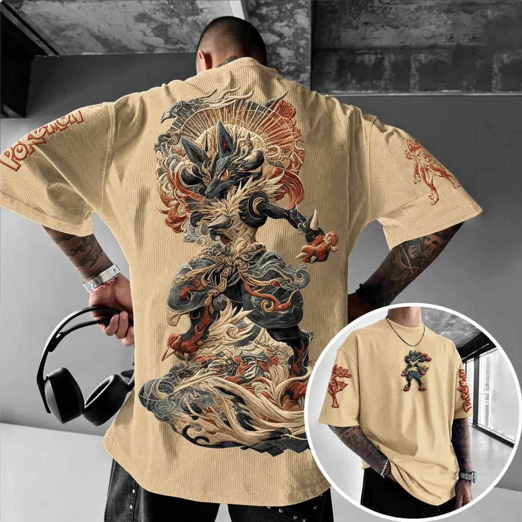 Pokémon Unisex Anime-Style Retro Corduroy Oversized T-Shirt