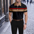 Men's Casual Black And Khaki Plaid  Printed Short-Sleeve Polo Shirt203798