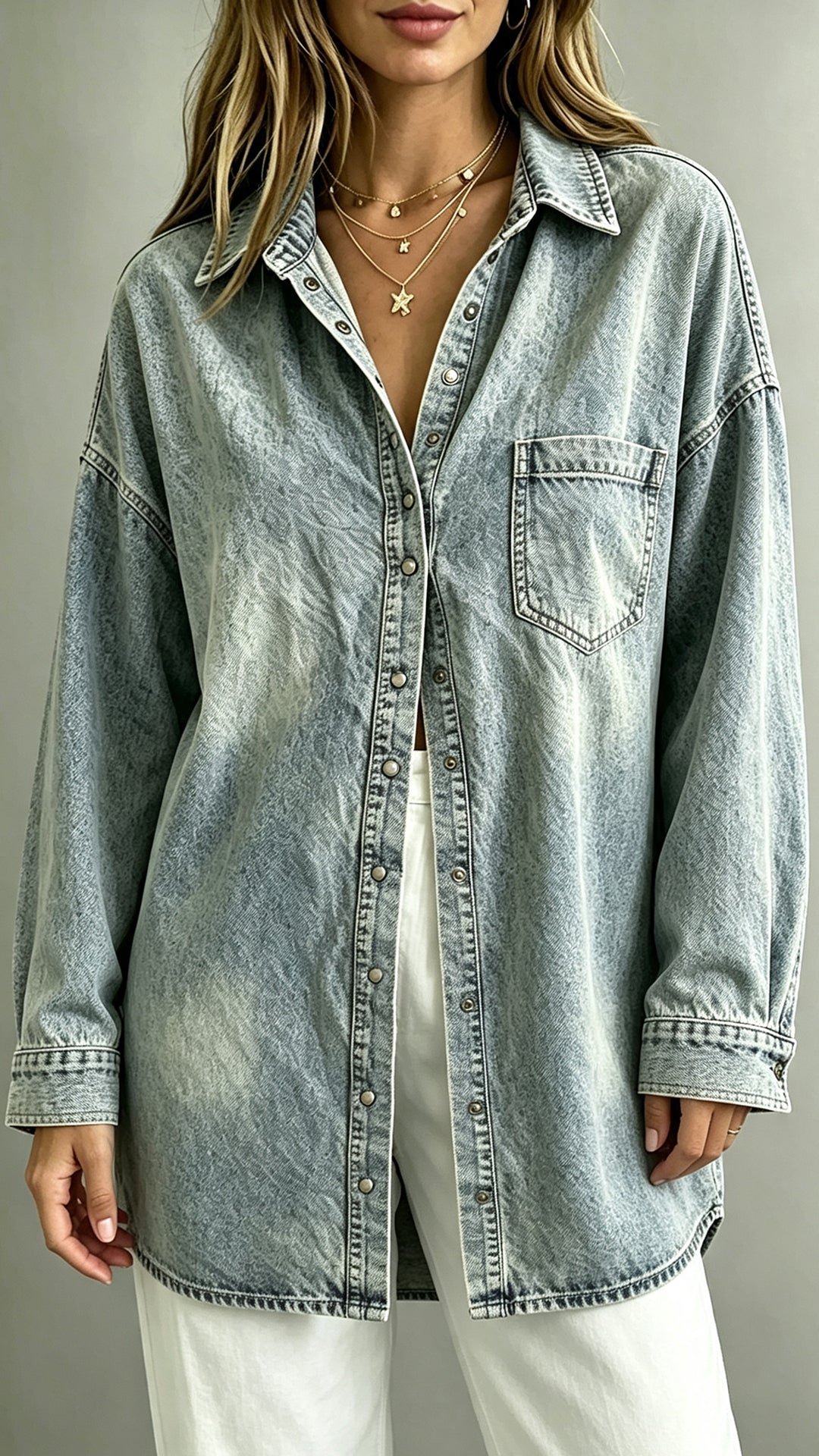 Washed Denim Oversized Button-Up Shacket