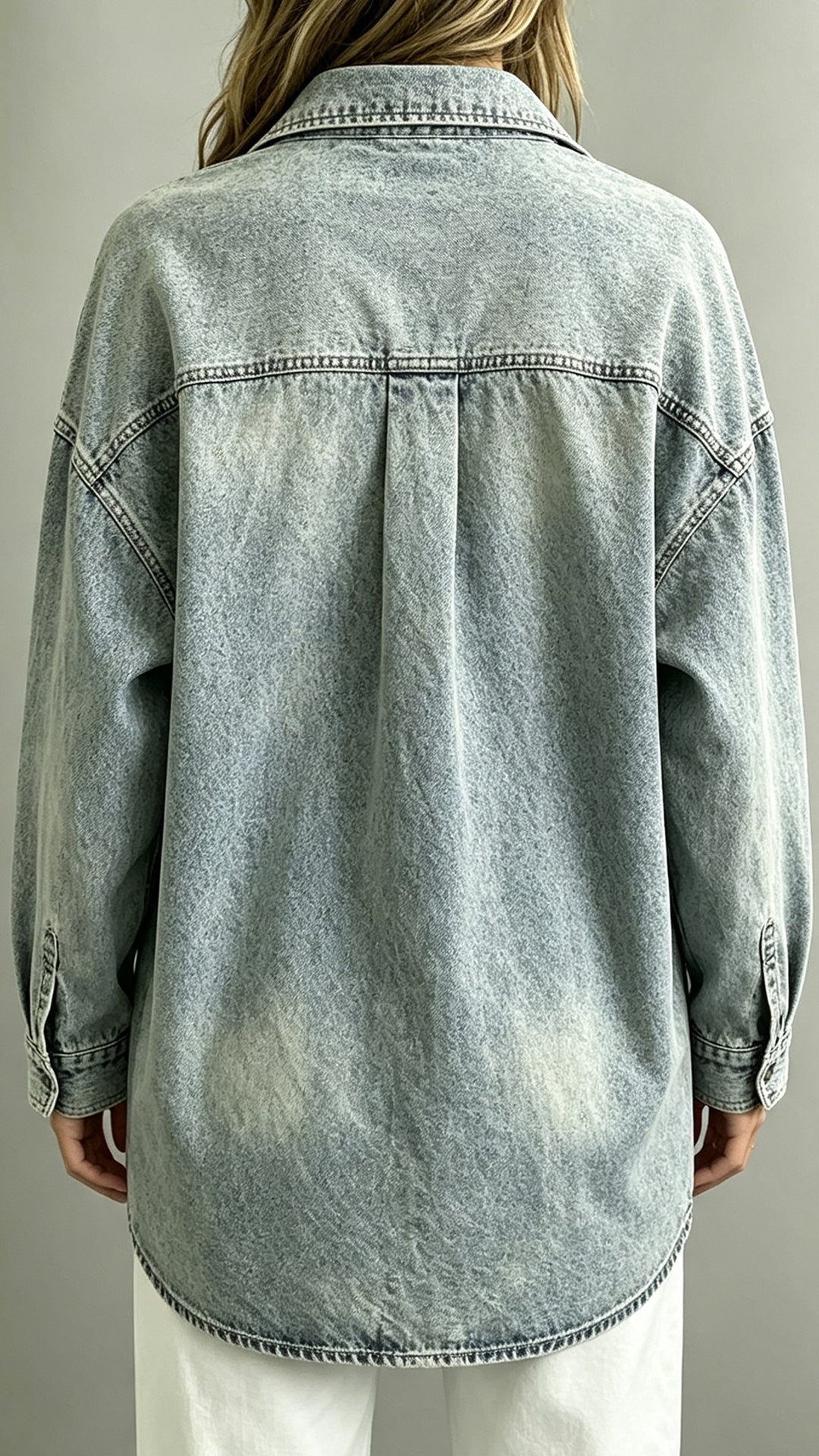 Washed Denim Oversized Button-Up Shacket