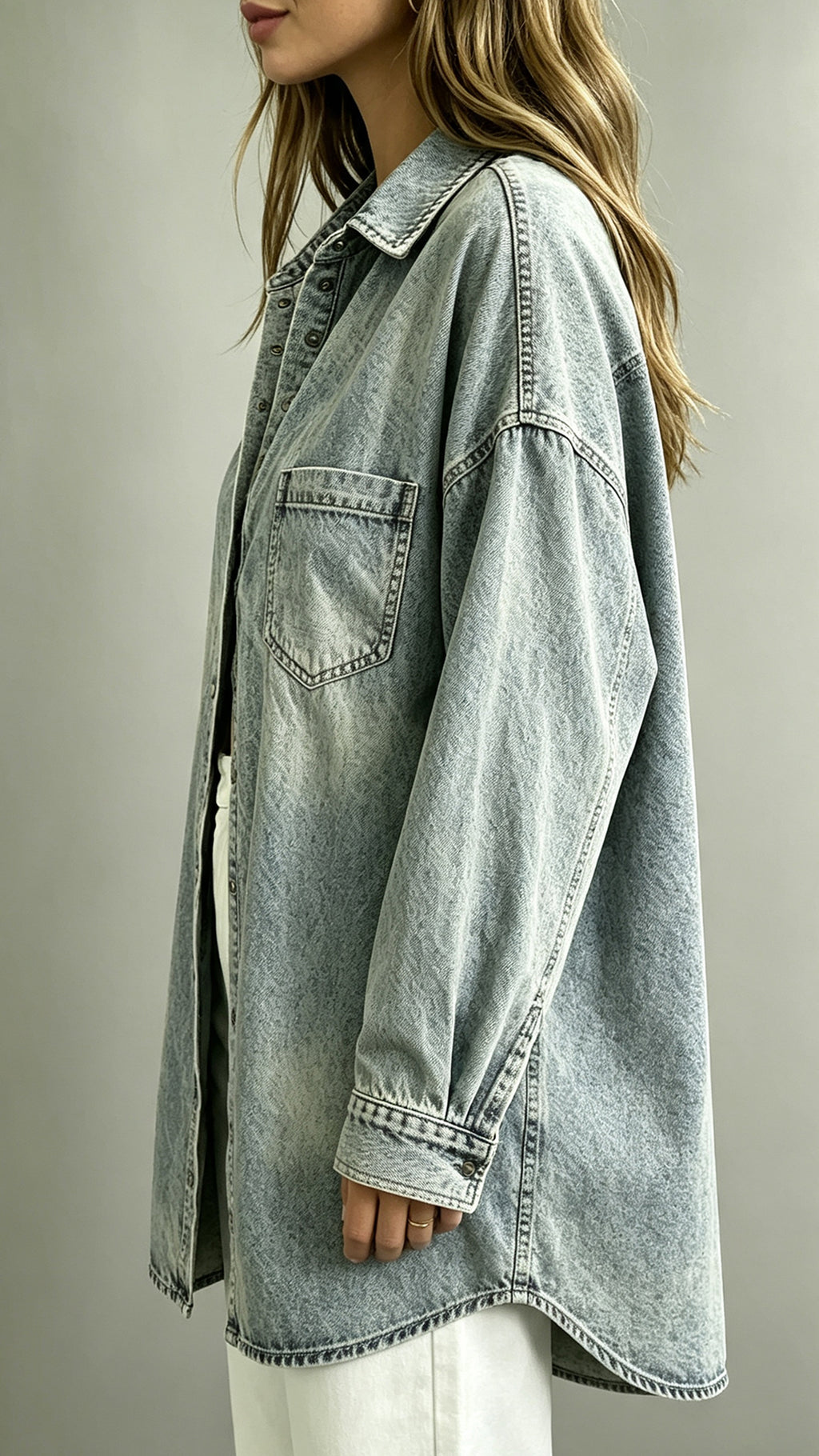 Washed Denim Oversized Button-Up Shacket