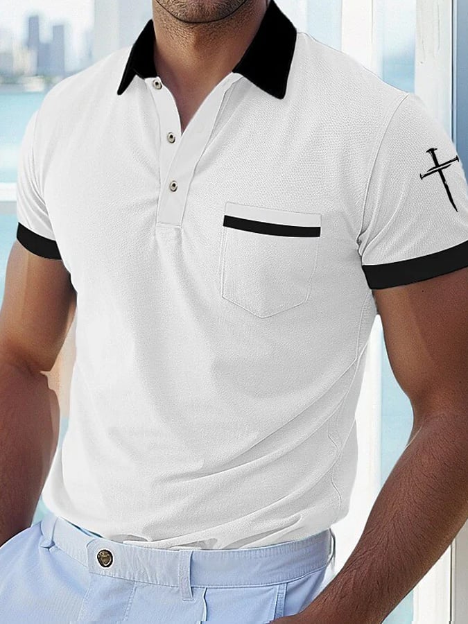 Men's Faith Cross Printed Casual Polo Shirt (With Pockets)