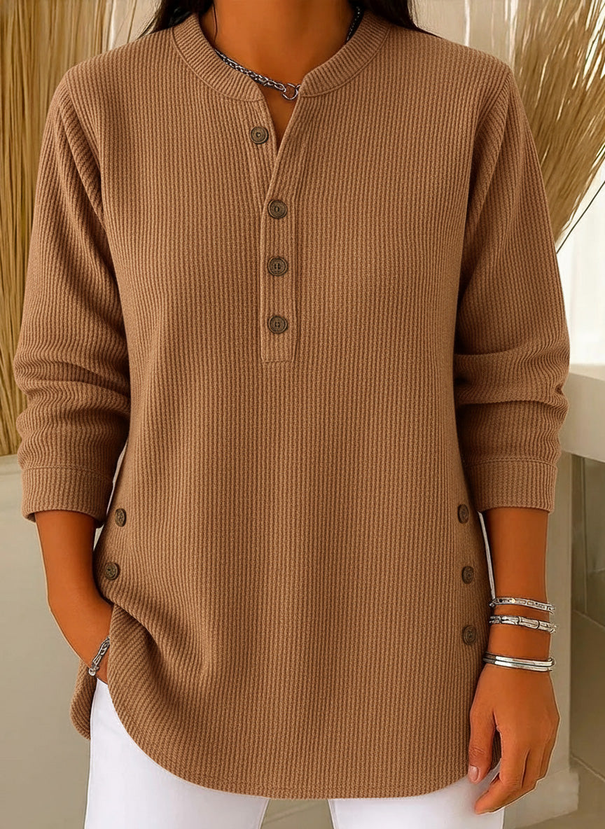 CLEARANCE SALE🔥 Women's Ribbed Button-Detail Henley Top