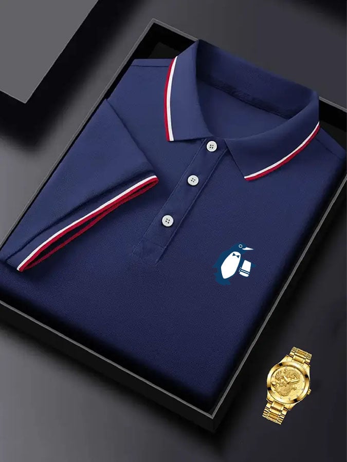 Men's Classic Casual Business Penguin Fashion Color Block Polo Shirt