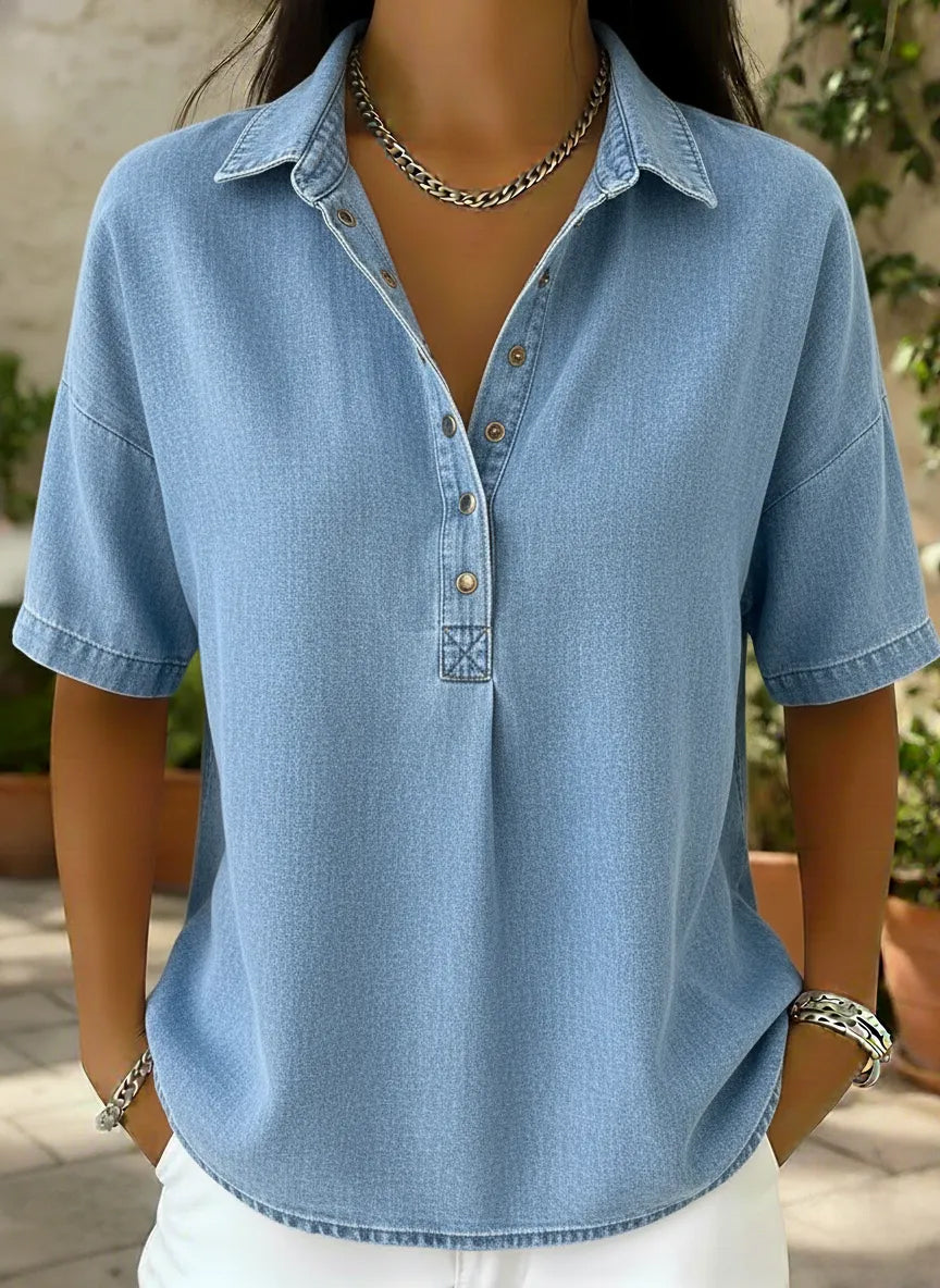 CLEARANCE SALE🔥 Women's Relaxed Denim-Style Button Detail Top