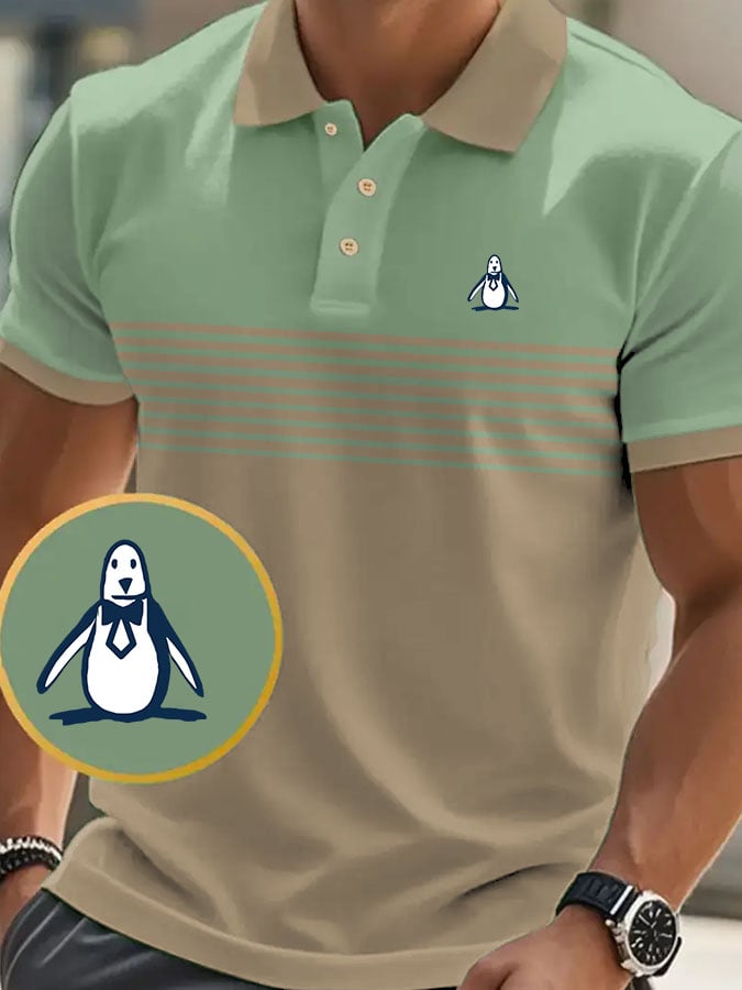 Men'S Casual Classic Penguin Pattern Golf Polo Shirt